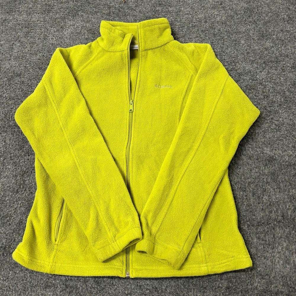 Columbia Fleece Jacket Womens Size L Lime Green Full Zip Outdoor Mock Neck Soft